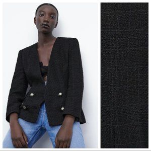 Zara Black Texture Double Breasted Blazer/Jacket